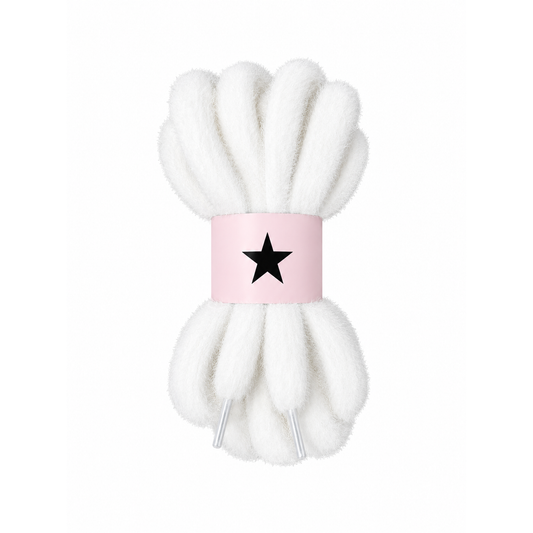 white fluffy cool shoelaces by preppy