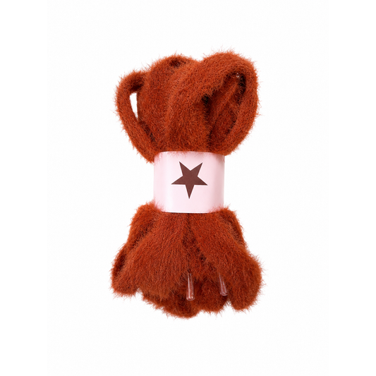 aspen faux mink shoelaces in burnt orange colour 