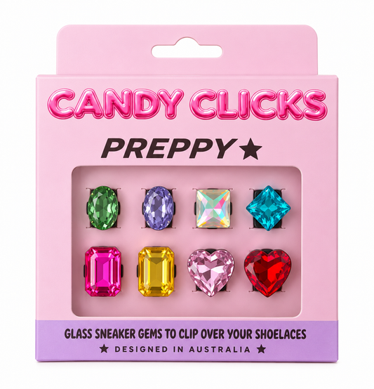 Over The Rainbow - Clip on sneaker glass gems.